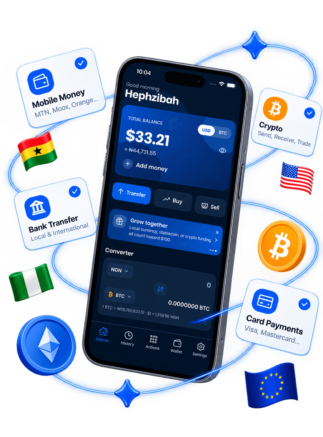 ErrandWallet mobile app — wallet, transfers, and crypto across Africa